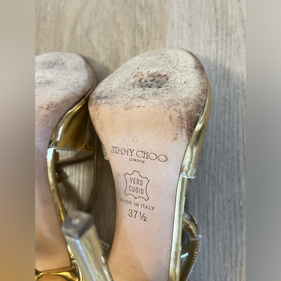 Jimmy Choo Womens Gold Strappy Open Toe Ankle Strap Heels Gold Size 37.5 - Picture 5 of 5